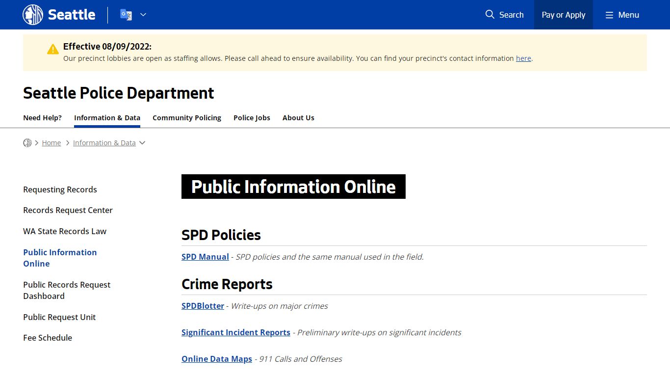 Public Information Online - Police | seattle.gov